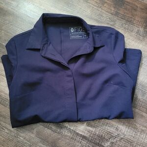 Figs Button Up Scrub Top Navy Blue X-Small